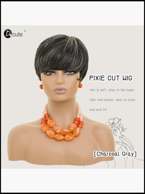 Short Pixie Cut Wig with Bangs Straight Synthetic Hair for Women Daily Wear main image 4